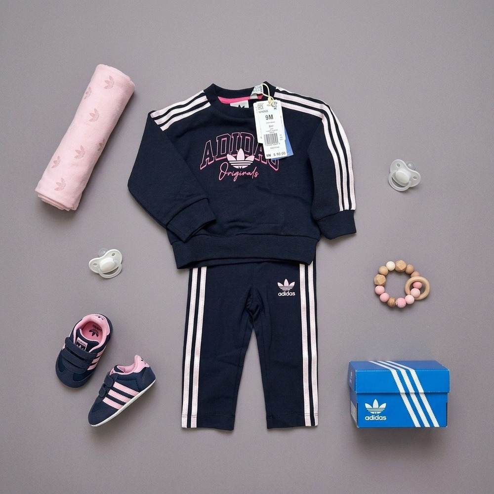 Adidas Originals Baby Girl Tracksuit 2-Piece Jogger Set Navy Pink Size 9M IQ4696